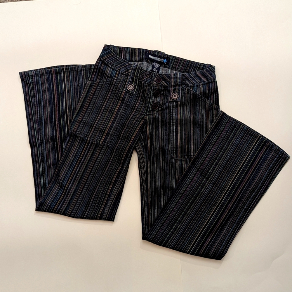 Vintage Blue Asphalt color stripe flare jean